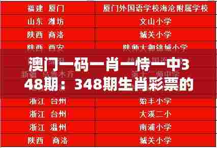 澳门一码一肖一恃一中348期:348期生肖彩票的独特魅力