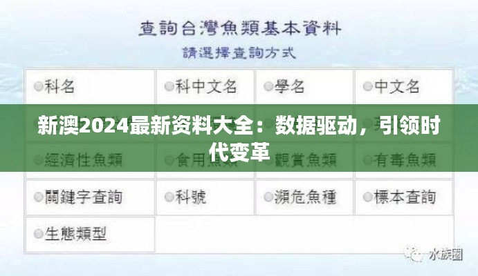 新澳2024最新资料大全:数据驱动,引领时代变革