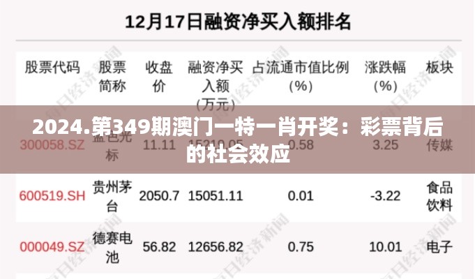 2024.第349期澳门一特一肖开奖:彩票背后的社会效应