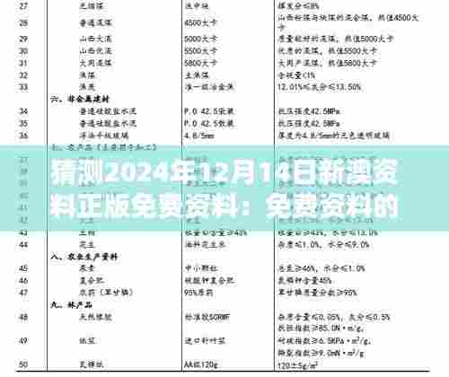 猜测2024年12月14日新澳资料正版免费资料:免费资料的机遇与挑战