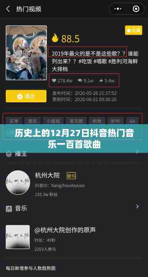 抖音热门音乐盘点,历史上的十二月二十七日百首歌曲回顾
